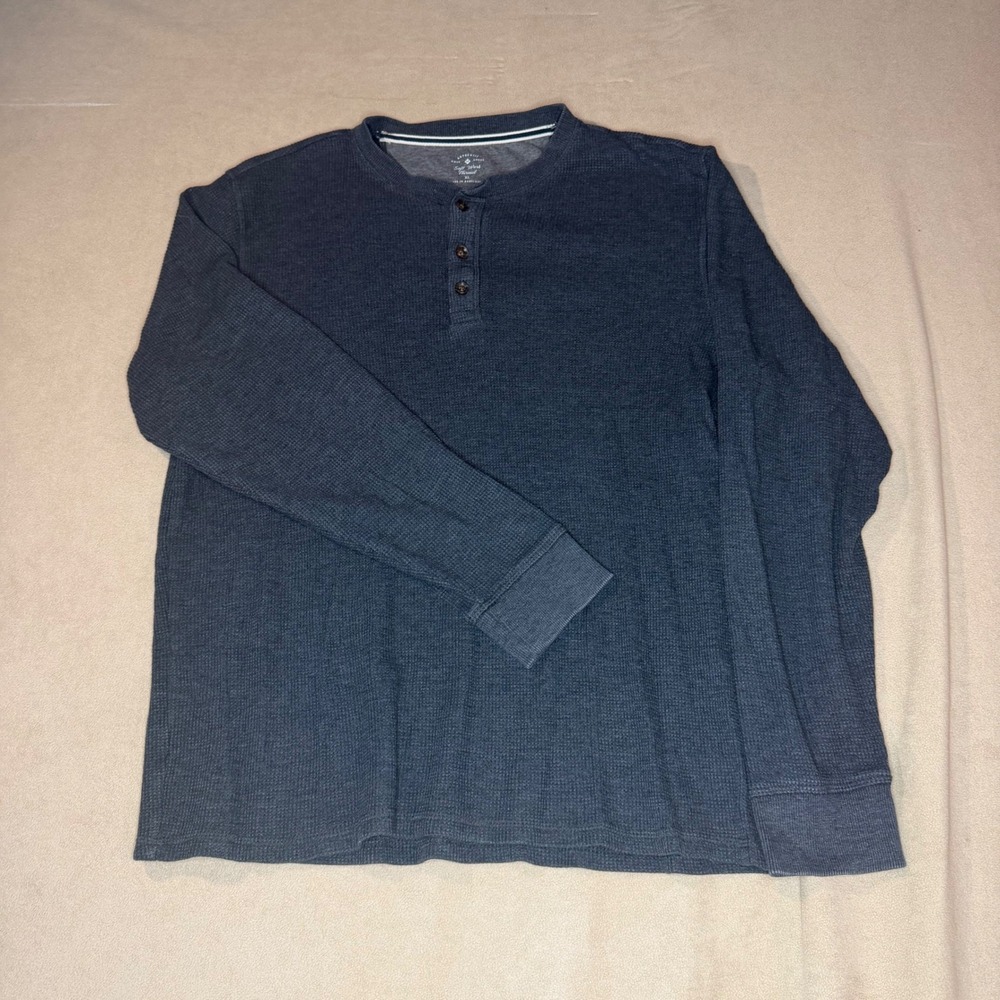 Members Mark Mens XL Black Heather Soft Wash Thermal Henley Shirt SAZF9D3191